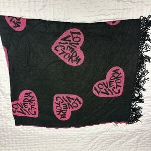 Victorias Secret Throw Blanket 50”x 60” Black Pink Hearts Fringe love Victoria